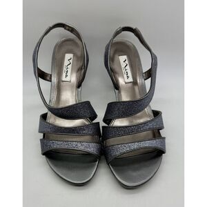 Nina‎ New York Heels Women’s 9 M Silver Sparkle Open Toe Slingback See Notes